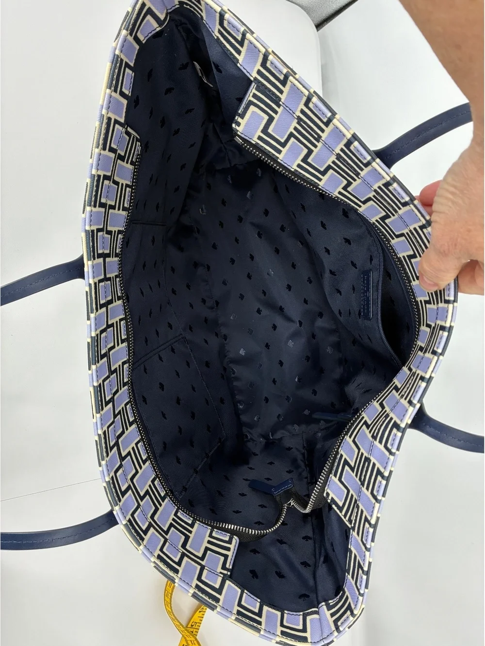 Kate Spad Geometric Pattern Navy, Sky Blue & Cream Tote Bag with  Wristlet